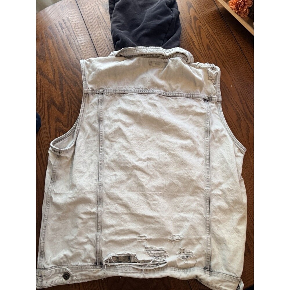 Men’s Denim Vest Hoodie Distressed Sleeveless Jacket Biker Streetwear - Picture 7 of 7